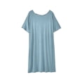 thumbnail image 2 of Women's Oversized Midi Nightgown Soft Knit Short Sleeve Pajamas Dress with Side Pockets for Daily Bedroom Loungewear Blue Pajamas for Women Skirt XL, 2 of 6