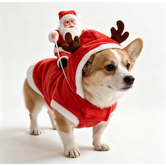 Funny Santa Riding Dog Costume, Warm Red Pet Christmas Clothes for Dogs and Cats