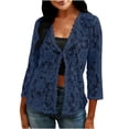 thumbnail image 5 of Lace Cardigans for Women Elegant 3/4 Sleeve Cardigans Lightweight Ladies Open Front Summer Cardigan Business Office Casual Bolero Shrug Womens Blouses for Dress Evening Party Wedding Daily Navy L, 5 of 7