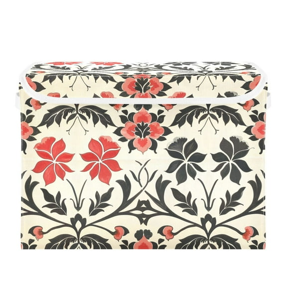 Vintage Florals Leaves Pattern Foldable Storage Bin with Lid and Handle Collapsible Storage Box 16.5 x 12.6 x 11.8 inches