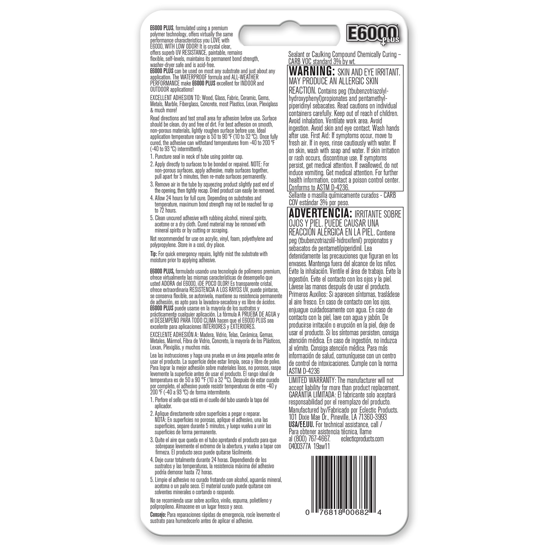 E6000 Plus Crystal Clear All-Weather Adhesive, 8 Pack