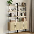 thumbnail image 7 of ARKANTOS 5 Tier Ladder Bookshelf with Rattan Cabinet, Wall Mounted Display Shelf, Natural Oak, 7 of 7