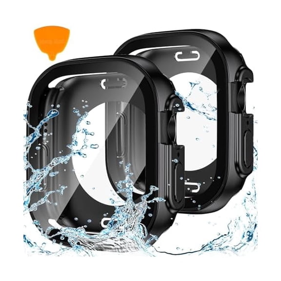 2-Pack for Apple Watch Ultra 3/2/1 Screen Protector Case 49mm, Waterproof PC Bumper with Tempered Glass for iWatch 49 mm, 360° Full Cover, Shockproof Scratch-Resistant, Easy Install