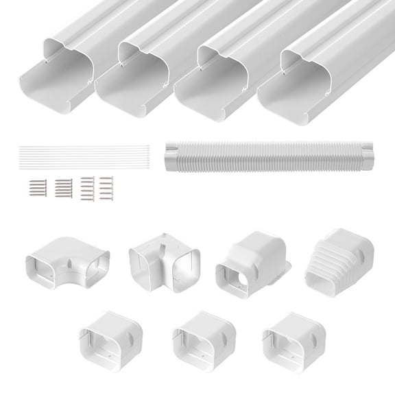 Mini Split Line Set Cover 3-inch W 15.8Ft L, PVC Decorative Pipe Line Cover For Air Conditioner with 4 Straight Ducts & Full Components Easy to Install, Paintable for Heat Pumps, White