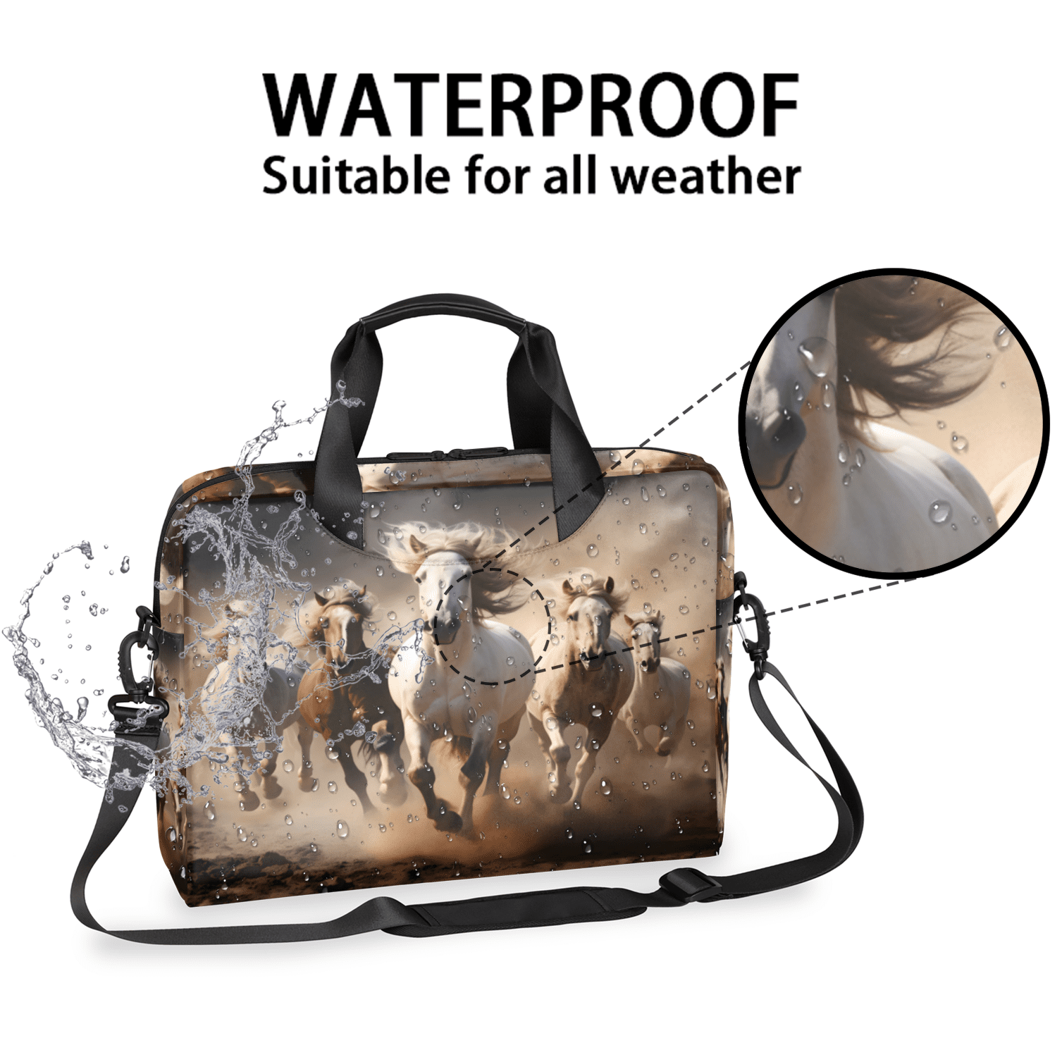 Herdesigns Running Horse Laptop Bag for Women Men, Computer Case Briefcase Messenger Bags, 15-15.6 inch Laptop Sleeve Shoulder Bag