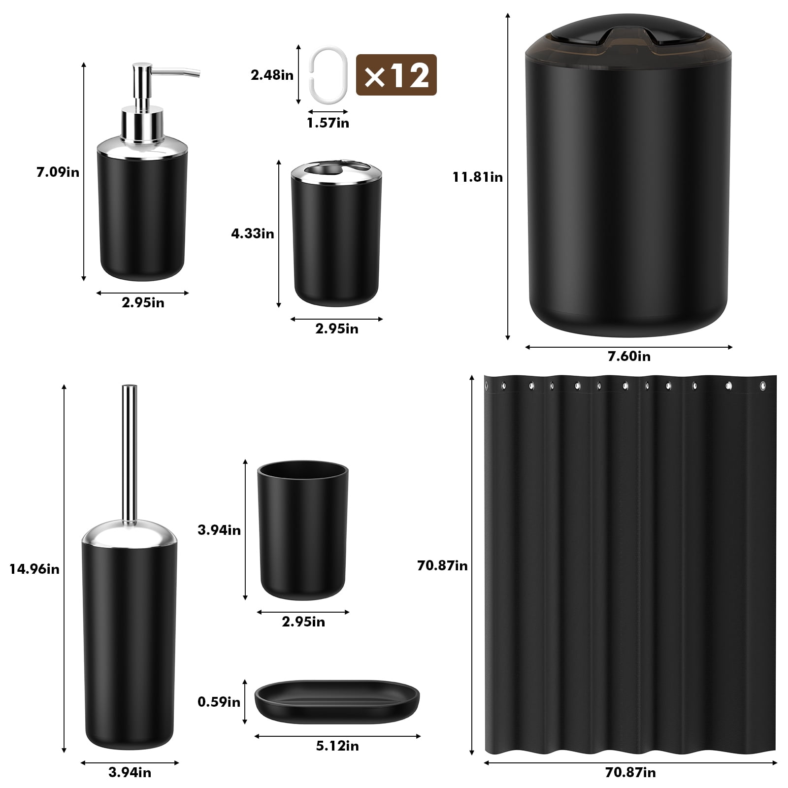 Yeabett 19 Pieces Bathroom Accessory Set,Bath Sets with Shower Curtain, Trash Can, Toilet Brush Holder Set & Soap Dispenser – Stylish & Functional Bath Decor for Home, Apartment
