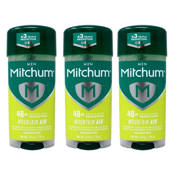 Mitchum Men’s Triple Odor Protection Antiperspirant & Deodorant Gel, Mountain Air, 48HR Protection, 3.4 oz, - 3 Pack
