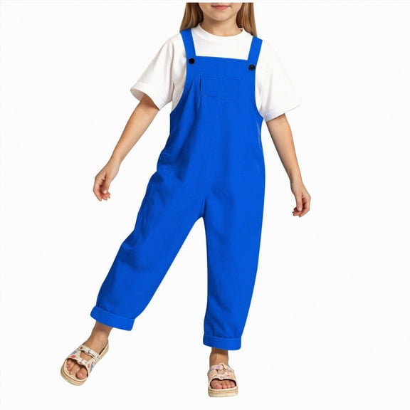 UAYOTSE Kids Straight Leg Baggy Bib Overalls Boys Girls Adjustable Strap Summer Casual Jumpsuits Cotton Preppy Clothes Cute Romper,Sizes 7-8 Years