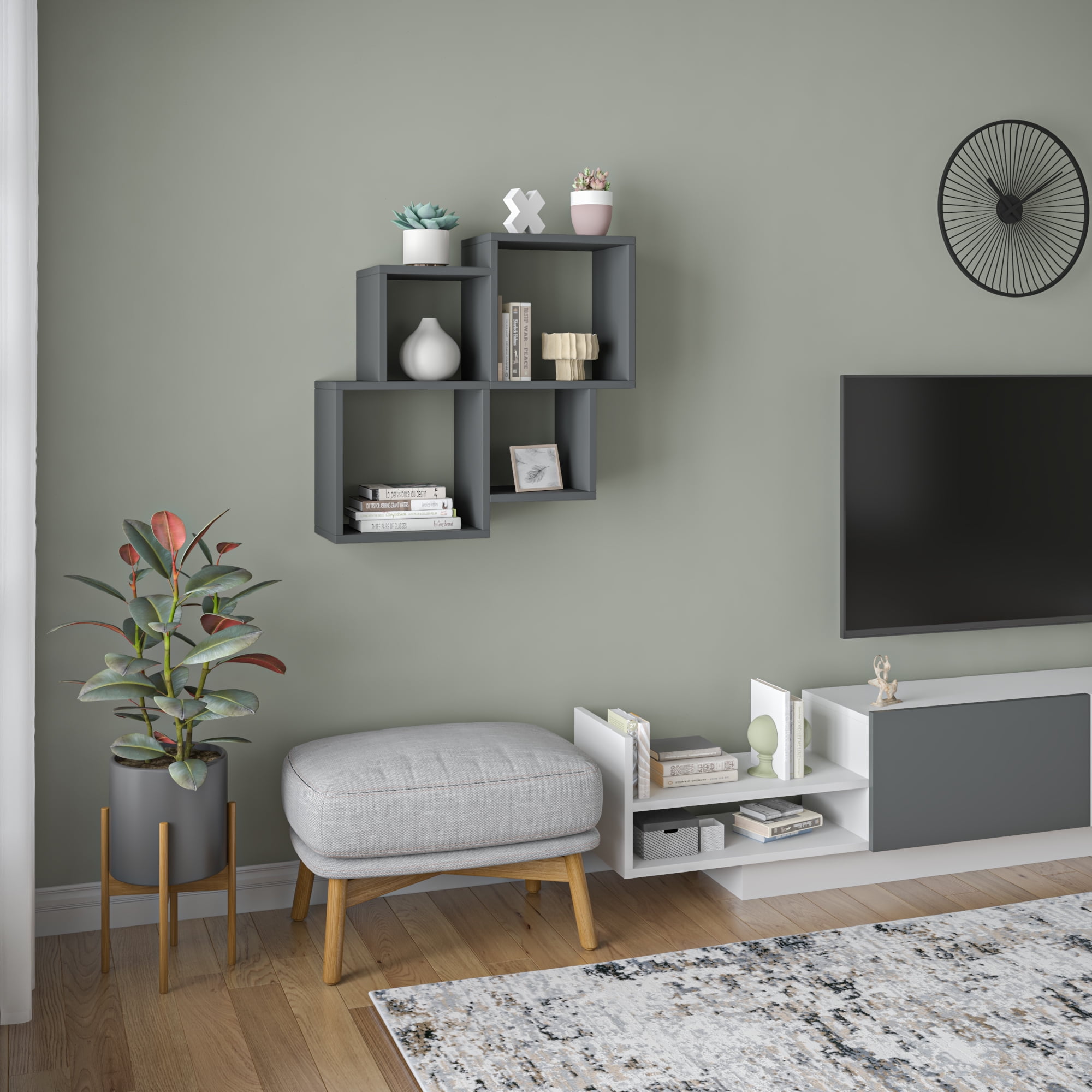 Ada Home Decor Furniture 39.37" 2 Tier Anthracite Watkins Modern Wall Shelf