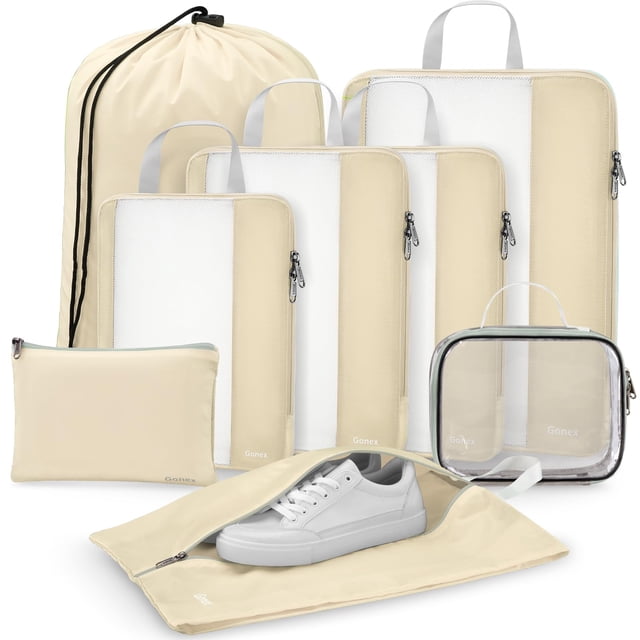 Juego de cubos de compresión Gonex 8 para viajes, color beige