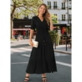 thumbnail image 3 of DARING DIVA Maxi V Neck Half Sleeve Drawstring Waisted Slit Dress S Black, 3 of 8