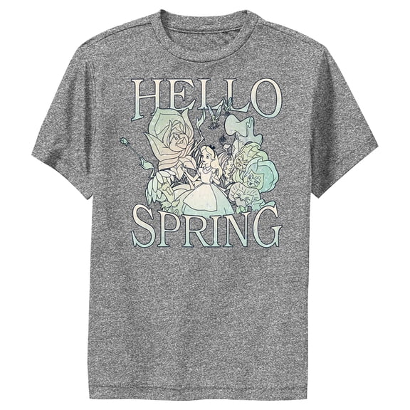 Boy's Alice in Wonderland Hello Spring  Performance Graphic Tee Charcoal Heather Large