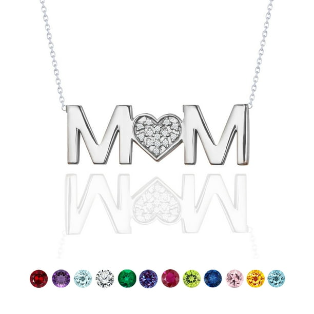 Collar con colgante JeenMata MOM - Diamante - Piedra natal de abril - Chapado en oro blanco