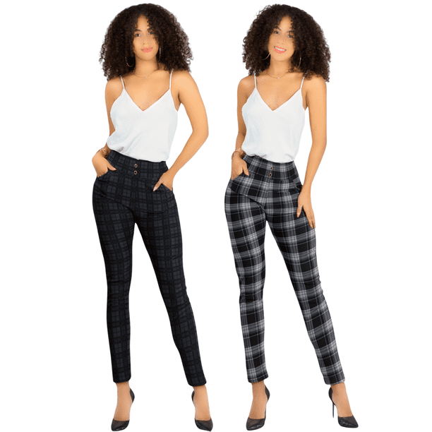 Set De 2 Leggings Elegantes Jegging Mujer a Cuadros Stretch Looks Formal y Casual Mayón y Mallones Mayón Mallones