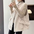 thumbnail image 2 of Elainilye Fashion Lightweight Jacket Women Casual Winter Outerwear Integrated Mid Length Jacket Lamb Wool Waistcoat,White, 2 of 4