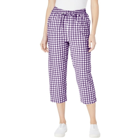 Woman Within Plus Size Seersucker Pull-On Elastic-Waist Capri Pants