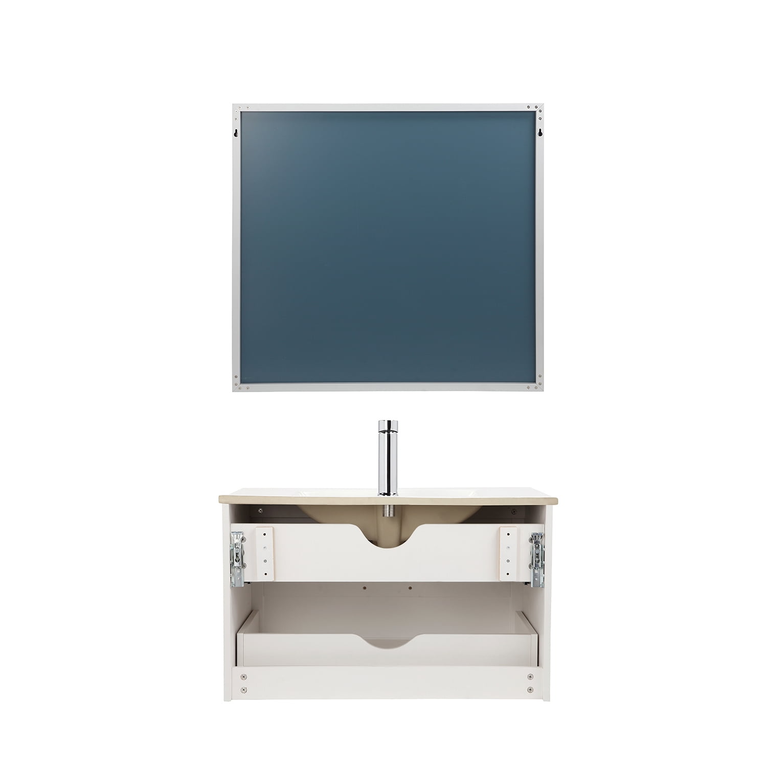 Demi Bonn 31" Wall-Mounted Bathroom Vanity with Decor Line Soft-Close Double Drawer, Basin and Mirror, Faucets and Drains Not Included, White