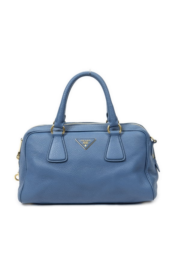 Pre-Owned Prada Blue Boston Top Handle Handbag Vitello Daino Leather