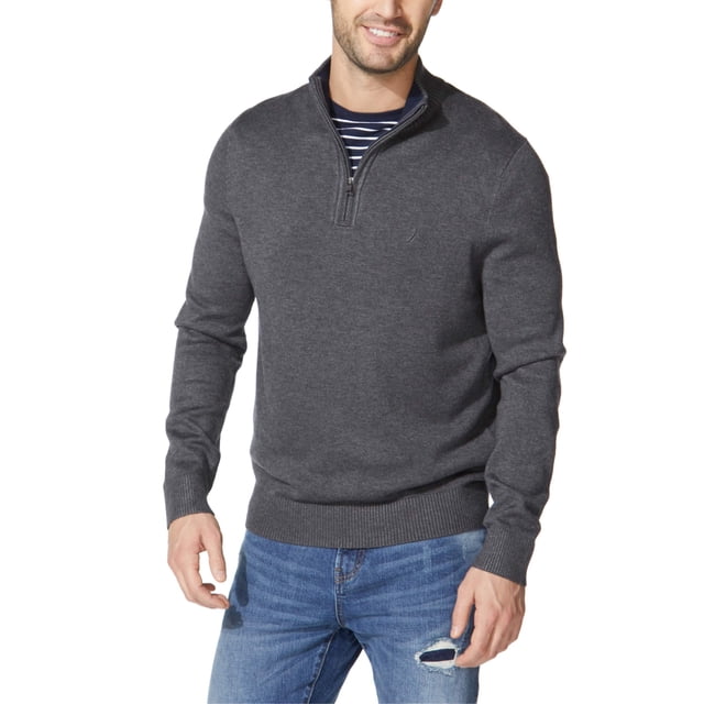 Jersey Nautica para hombre con cierre de un cuarto de cremallera, color carbón jaspeado, talla M