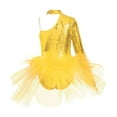 thumbnail image 2 of YONGHS Kids Girls Sequins Feather Tulle Skirted Leotard Unitard Latin Modern Jazz Dance Costume Gold 6, 2 of 5