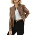 thumbnail image 2 of Stamzod Leather Jackets for Women Fashion Solid Color Long Sleeve Cropped Jacket Women Motorcycle Outerwear Coat Brown C XL, 2 of 6
