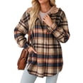 thumbnail image 3 of Chaqueta de Franela con Capucha y Cuadros para Mujer, Abrigo Grueso de Invierno para Mantener el , Chaqueta de Forro Cálida y Suave con Botones Marrón S, 3 of 10