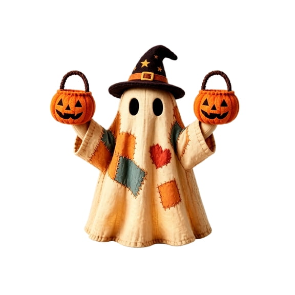 DIY Patchwork Ghost Toy Halloween Decorative String Light Festive Atmosphere Prop Indoor Outdoor Decor Piece Set Art 3.94*3.35*2.76 Inch No Light Edition,1PC
