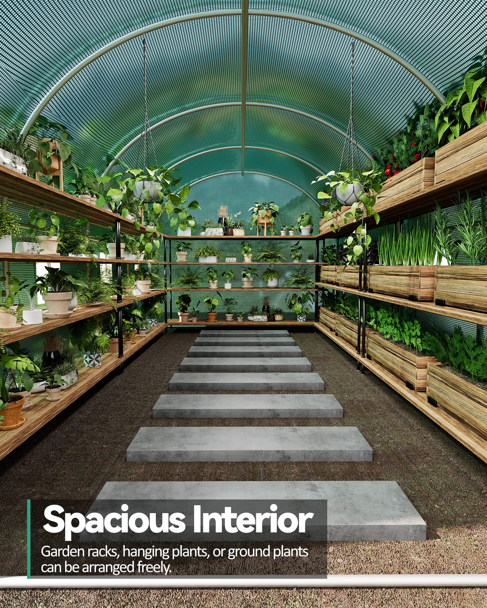 Walk-In Tunnel Greenhouse 15×7×7 FT – Heavy Duty Outdoor Greenhouse with Galvanized Steel Frame, Thick PE Mesh Cover, 8 Roll-Up Mesh Windows & Zipper Door for Backyard Gardening