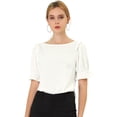 thumbnail image 1 of INSPIRE CHIC Blusa Con Volantes Cuello Redondo Mangas Cortas Abullonadas Para Mujeres Blanco L, 1 of 6