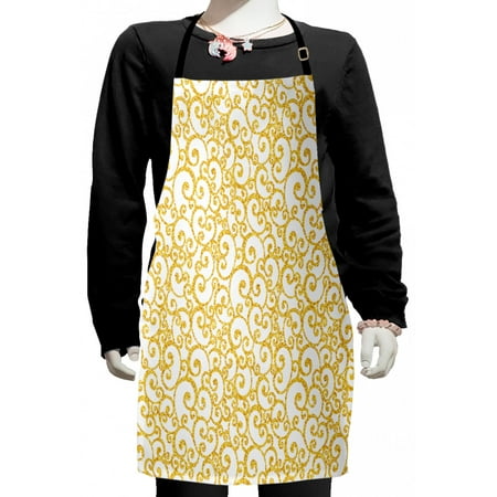 

Victorian Kids Apron Floral Ivy Swirls in Golden Yellow Shade Antique Motif Inspired Art Print Boys Girls Apron Bib with Adjustable Ties for Cooking Baking Painting Yellow and White by Ambesonne