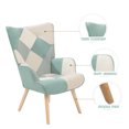 thumbnail image 4 of Modern Accent Chair with Solid Wood Legs and High Wing Backrest, Side Chair Set with Ottoman, Comfy Side Armchair for Living Room, Reading Room, Bedroom, Blue Patchwork, 4 of 8