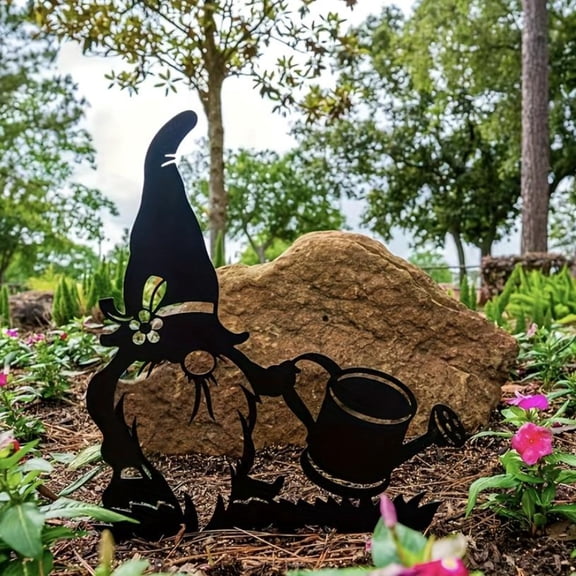 HELLOYOUNG Large Metal Gnome Yard Stakes Outdoor Garden Decor, Aesthetic Rustic Lawn Art Farmhouse Wall Design for Living Room