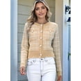 thumbnail image 6 of Womens Open Front Button Down Long Sleeve Texture Knit Cardigan Sweaters with Pockets Khaki L, 6 of 9