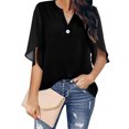thumbnail image 1 of Tops de verano para mujer, cuello en V, media manga, exquisito color puro, elegante, blusa informal para mujer, para fiesta, oficina, salida, negro M, 1 of 5