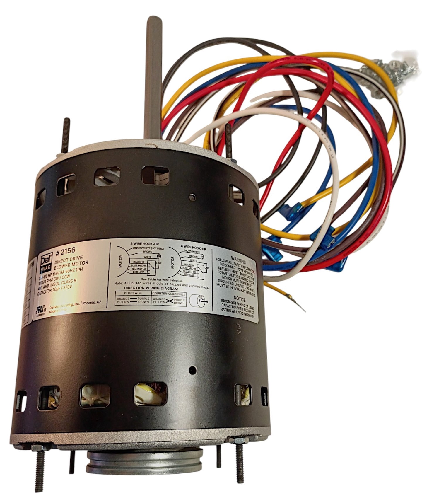 5.6" Dia., 3/4–1/5 HP, 115V, 4 Speed, 1075 RPM Direct Drive Blower Motor, 2156
