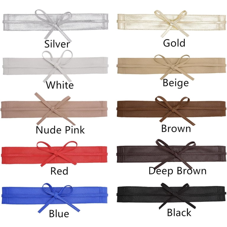 Women Soft PU Leather Obi Belt Self Tie Wrap Cinch Belt 