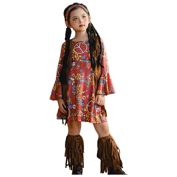 Kogui Funny Printed Casual Sundress Soft Comfortable Halloween Themed Daily & Party Skirt (Brown, 11-12 Years)