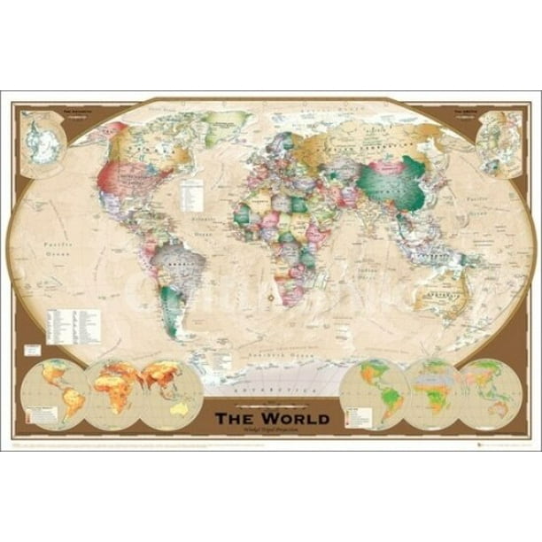 World Map Tripel Projection Poster Print (36 X 24) - Walmart.com ...