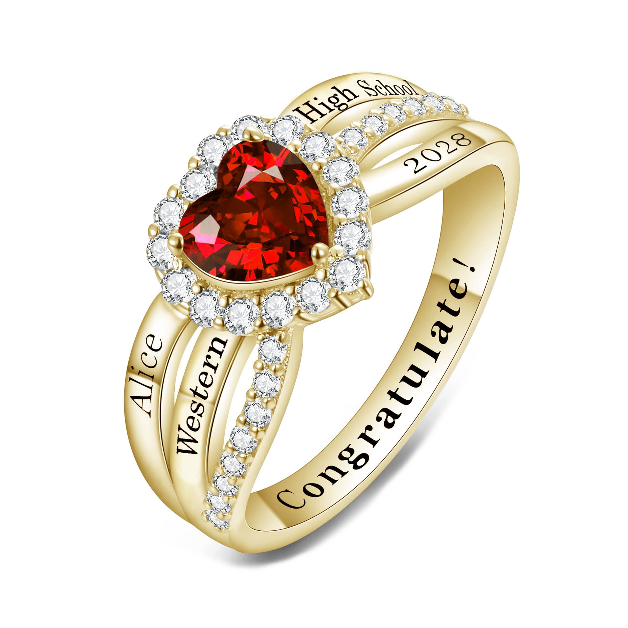 USA PJM Custom Women’s Class Ring Sterling Silver for High School & College Graduation-Gold