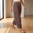 thumbnail image 6 of Linen Barrel Pants Women Cotton Palazzo High Waisted Balloon Pants Summer Casual Beach Boho Wide Leg Baggy Trousers Brown L, 6 of 8