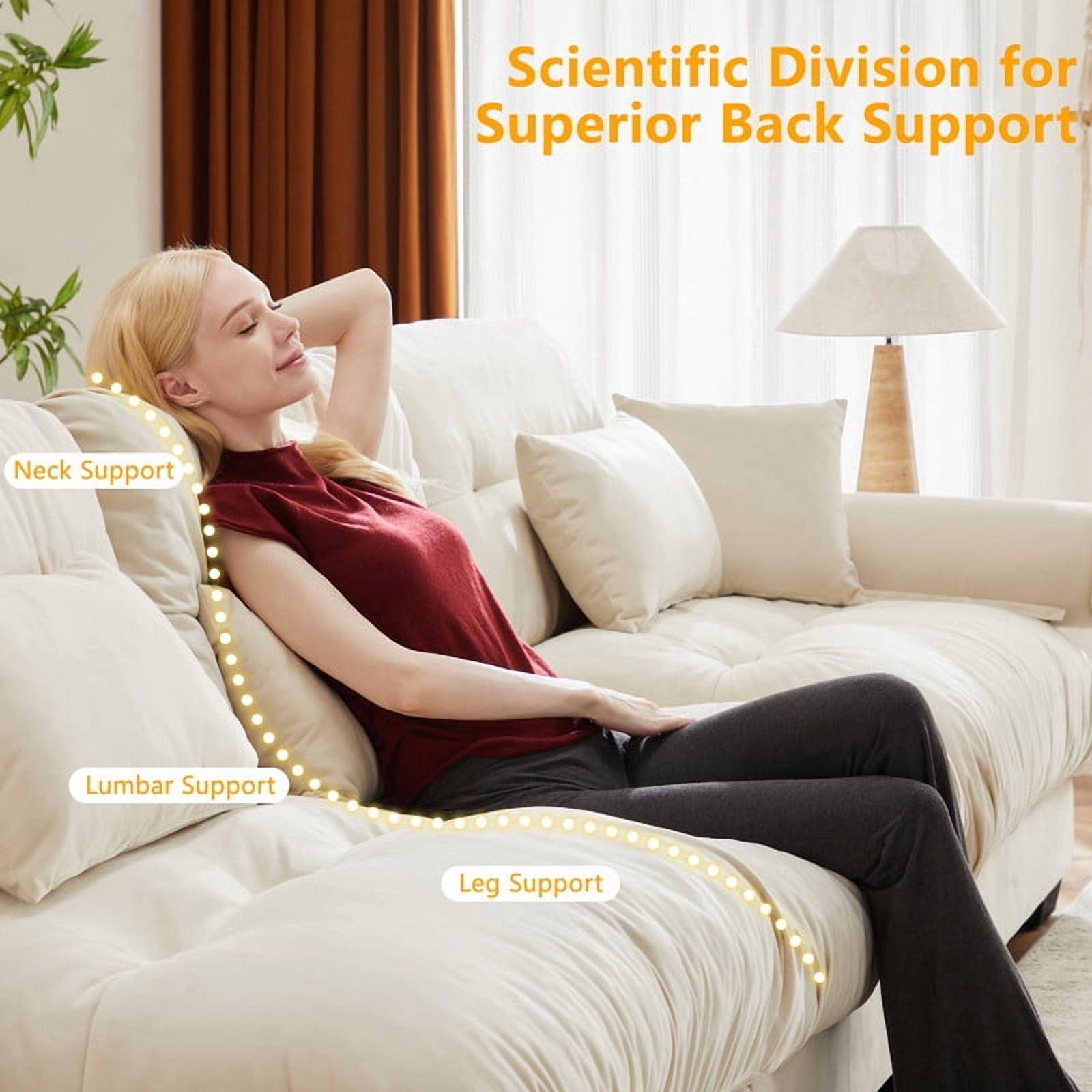 130" Modular Sectional Sofa with 2 Ottomans, 3-Seater Velvet Couch , Convertible U-Shaped Sofa, Deep Seat Cloud Couch with Pillows, Modern Sofa for Living Room, Apartment, Beige