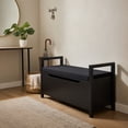 thumbnail image 4 of Demi Bonn 34" Storage Bench with Cushion, Lift-Top Toy Storage Organizer Trunk with 2 Safety Hinges, Wood Storage Box Chest for Bedroom, Entryway, Living Room, Black, 4 of 8