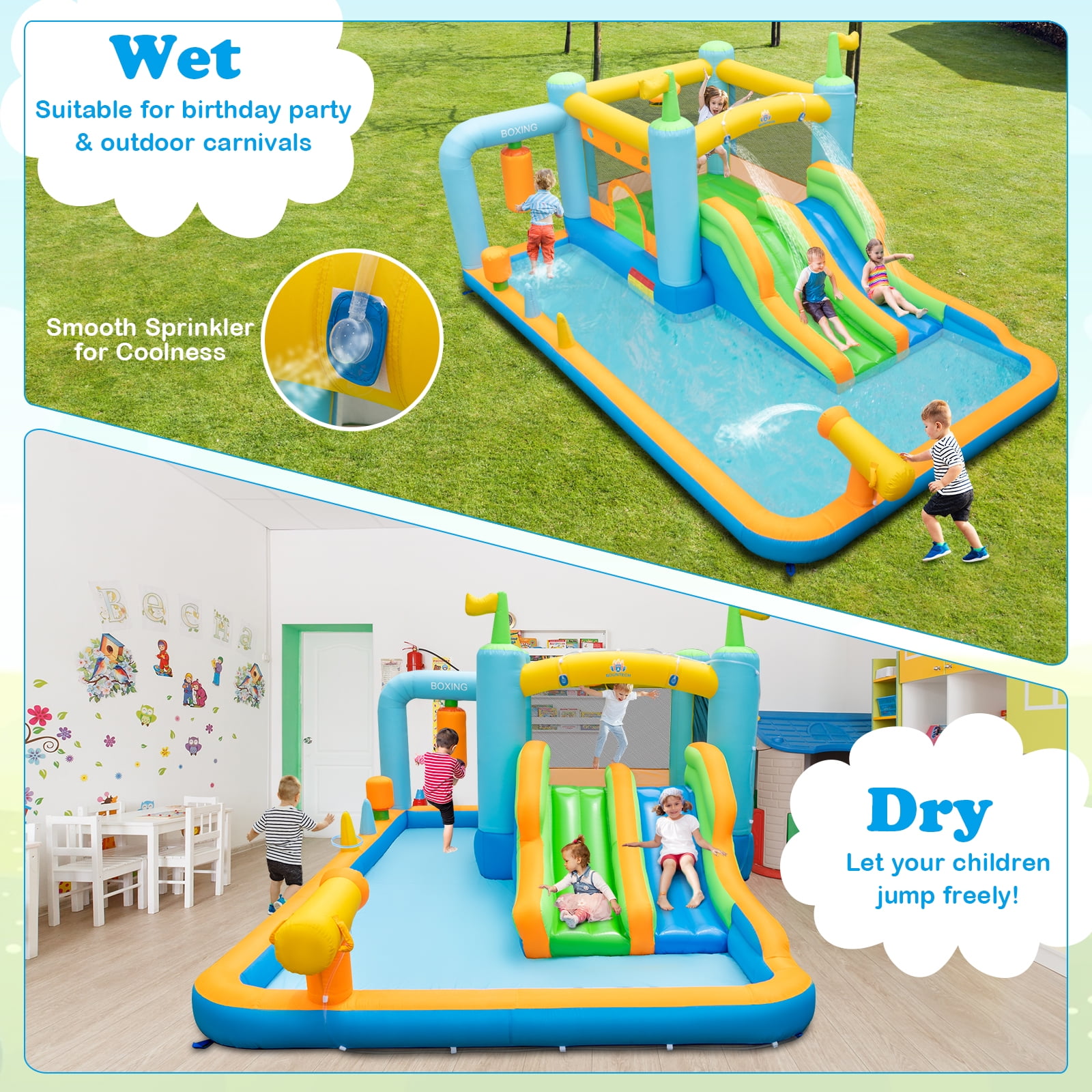 Infans Inflatable Water Slide Giant Kids Bounce House Park Splash Pool without Blower