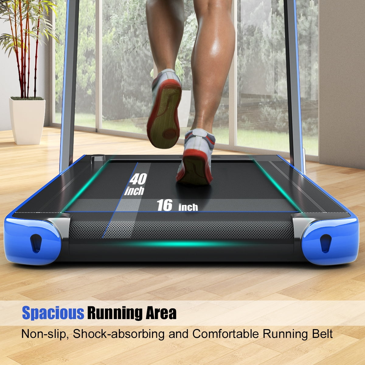 Gymax 2 in 1 Folding Treadmill 2.25HP Running Machine w/ Dual Display Blue