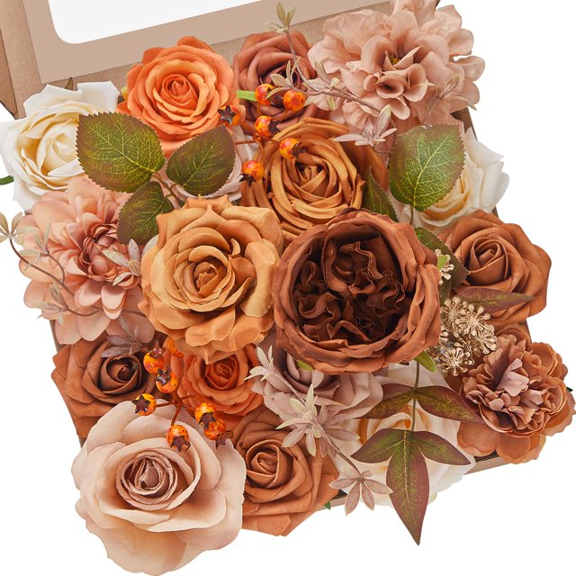 Set de caja con flores artificiales Serwalin, dalia naranja