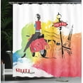 thumbnail image 4 of Ambesonne Retro Shower Curtain, Tower Street Fashion, 69"Wx84"L, Orange and Red, 4 of 5