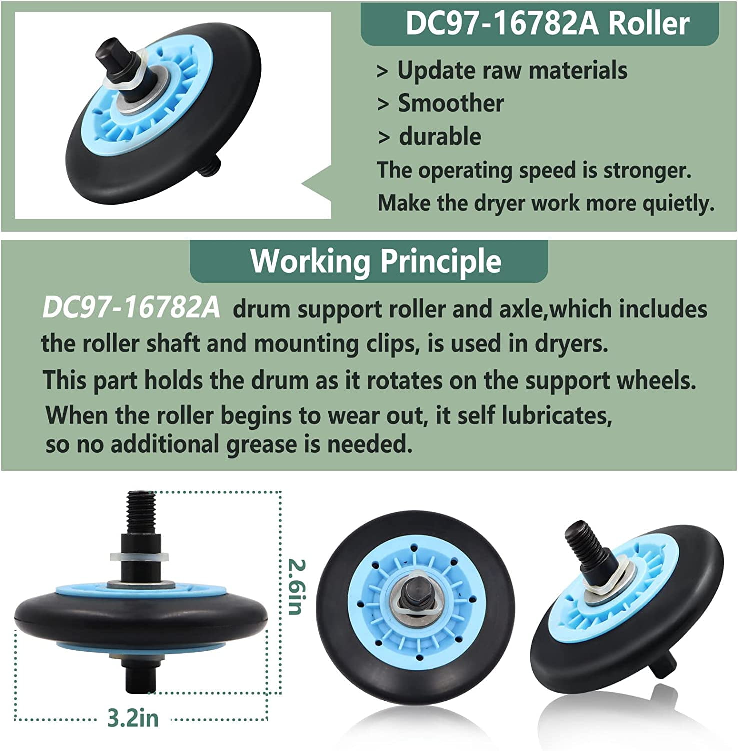 TekDeals For Samsung Dryer Repair Kit DC97-16782A Roller 6602-001655 Belt DC93-00634A