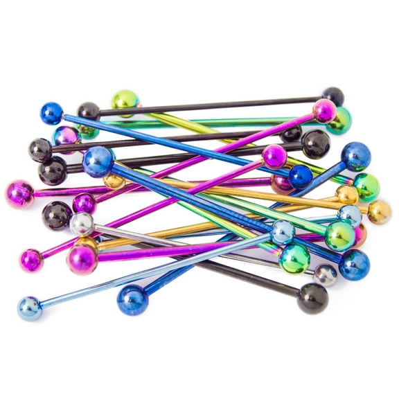 Industrial Piercing Barbell 10-Pack - 14ga Anodized Titanium Piercing Barbells