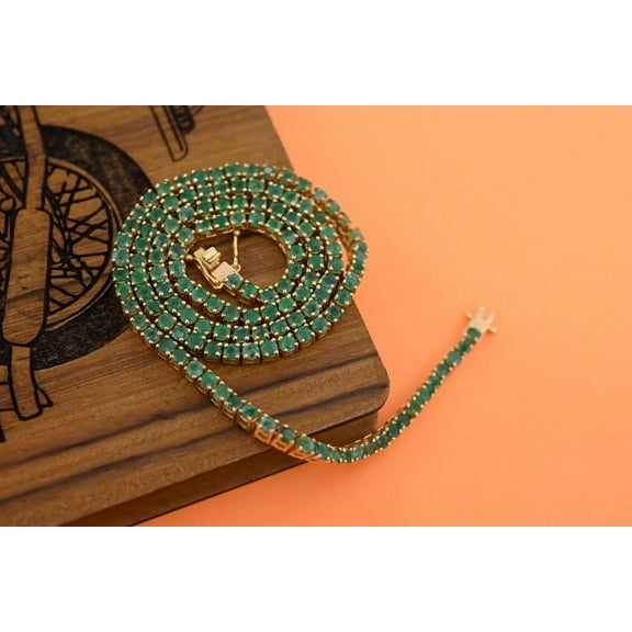 Beautiful Emerald Tennis Necklace, Round Shape 3mm Emerald Necklace For Bridal Wedding Gift , 925 Sterling Silver Emerald Tennis Necklace