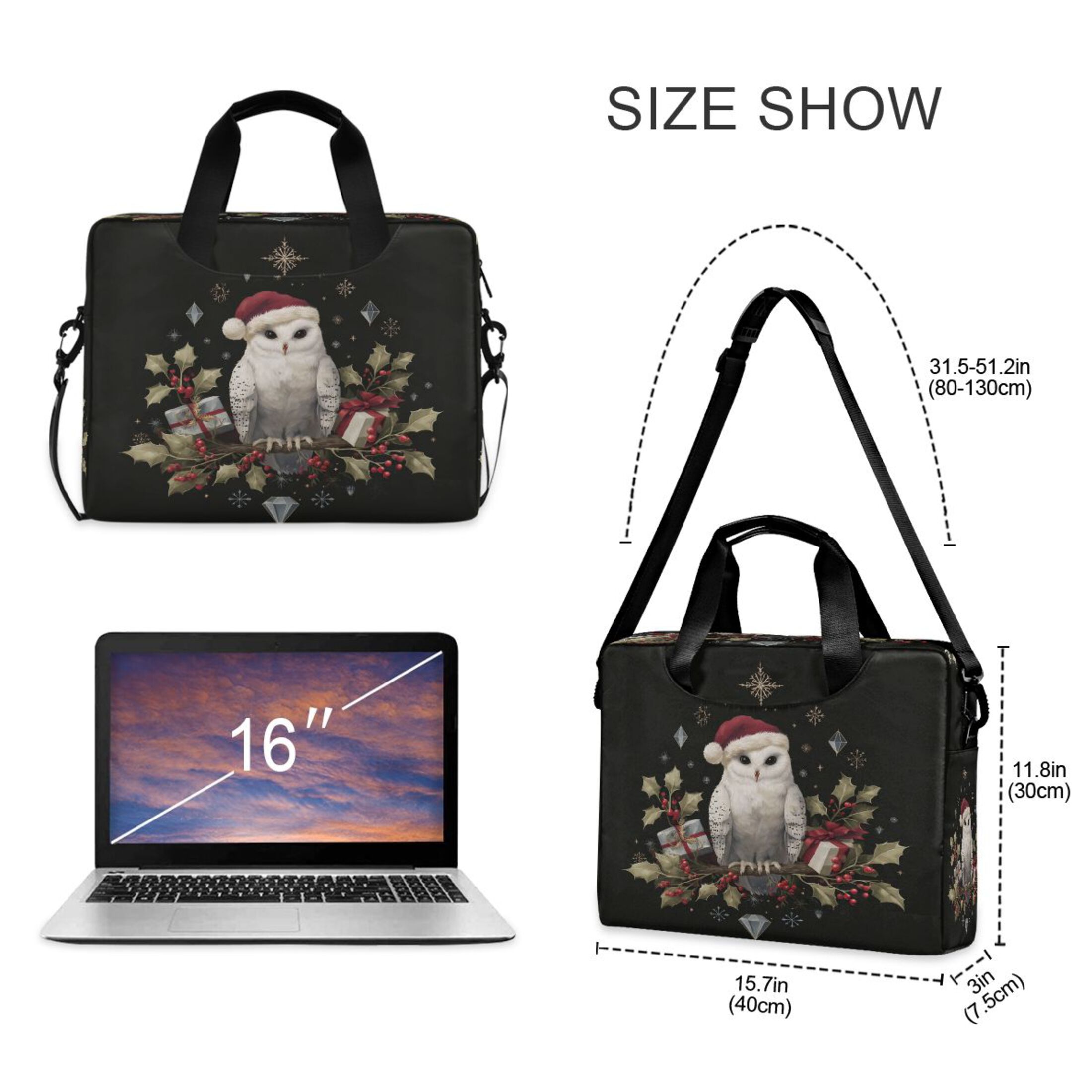 Laptop Bag Laptop Briefcase 15.7 x 3 x 11.8 Inches Laptop Bag Briefcases Laptop Storage Travel Laptop Bag Work Laptop Bag Magical Christmas Black Owl